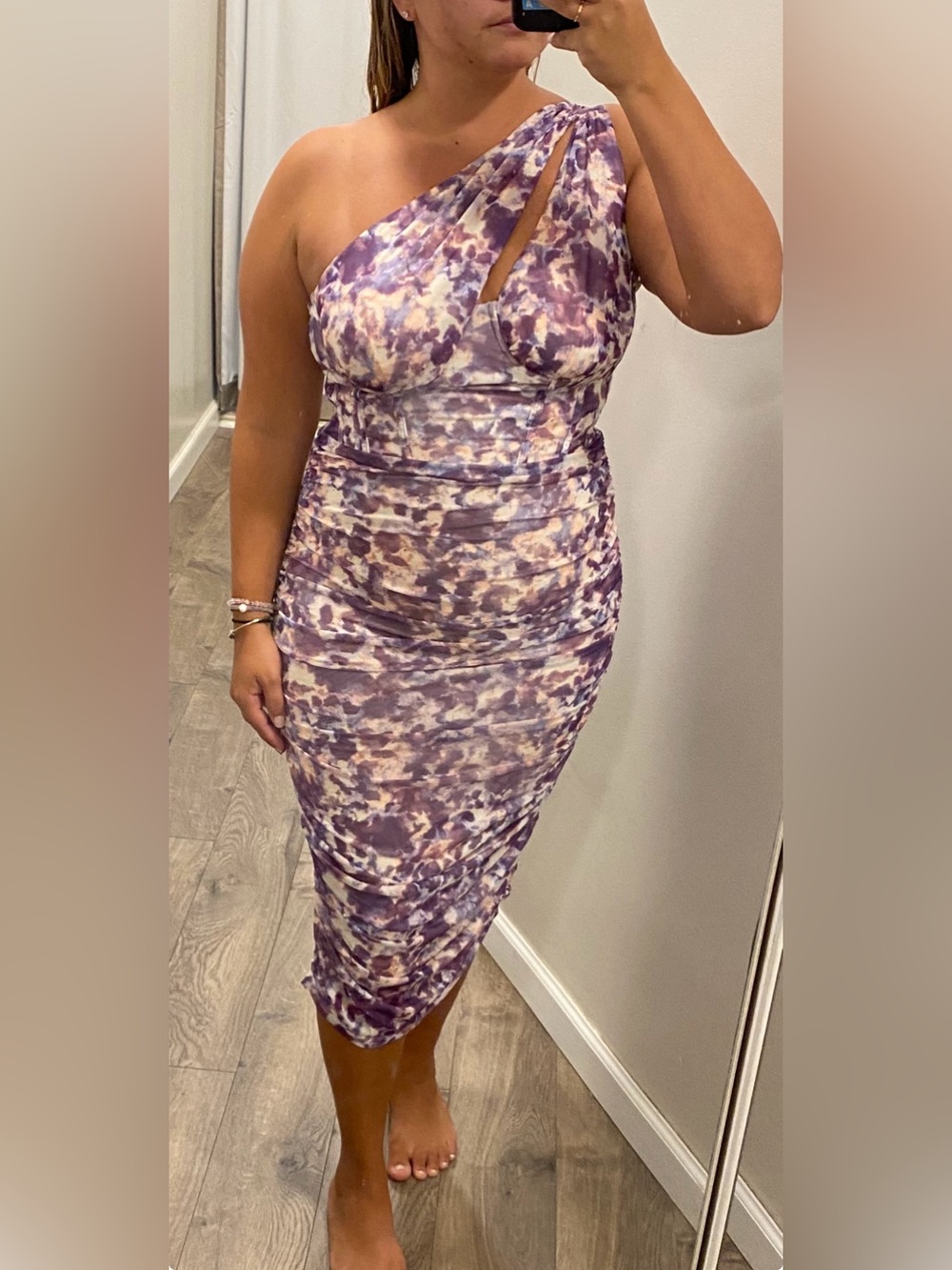 Fashion Nova Asymmetrical Purple Print Dress